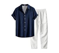 Pantalones cortos para hombre 2026 con camisa de manga corta y tejido de poliéster, casuales para el día a día de verano, uso relajado durante toda la temporada, estilo práctico (95), azul oscuro, XXL