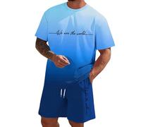 Pantalones cortos para hombre 2026 con camisa de manga corta y tela de poliéster, casuales para el día a día de verano, uso relajado durante toda la temporada, estilo práctico, azul, XXL