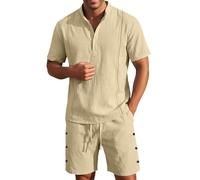Pantalones cortos para hombre 2026 con cuello y tela de poliéster, casuales para el día a día de verano, uso relajado durante toda la temporada, estilo práctico, caqui, L
