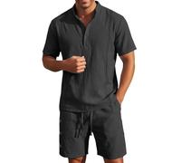 Pantalones cortos para hombre 2026 con cuello y tela de poliéster, casuales para el día a día de verano, uso relajado durante toda la temporada, estilo práctico, Negro, L