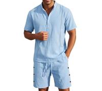 Pantalones cortos para hombre 2026 con cuello y tela de poliéster, casuales para el día a día de verano, uso relajado durante toda la temporada, estilo práctico, azul, S