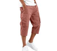 Pantalones Cortos para Hombre 3/4 Algodón Pantalón Cargo Verano Pantalón de Trabajo Holgado Oversize con Bolsillos Laterales Pantalones Cortos de Jogging Tallas Grandes