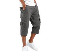 Pantalones Cortos para Hombre 3/4 Algodón Pantalón Cargo Verano Pantalón de Trabajo Holgado Oversize con Bolsillos Laterales Pantalones Cortos de Jogging Tallas Grandes