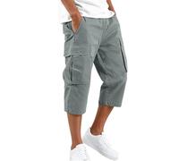 Pantalones Cortos para Hombre 3/4 Algodón Pantalón Cargo Verano Pantalón de Trabajo Holgado Oversize con Bolsillos Laterales Pantalones Cortos de Jogging Tallas Grandes