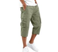 Pantalones Cortos para Hombre 3/4 Algodón Pantalón Cargo Verano Pantalón de Trabajo Holgado Oversize con Bolsillos Laterales Pantalones Cortos de Jogging Tallas Grandes
