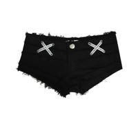 Pantalones cortos para mujer con cintura baja, cierre de botón y bolsillos, tacto de tela estilo vaquero para práctica de baile, atuendo de escenario de actuación de fiesta, trajes relajados adecuados
