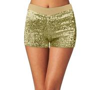 Pantalones cortos para mujer, con lentejuelas, para discoteca, con purpurina brillante, para jazz, pantalones cortos elásticos para danza, verano, dorado, L