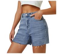 Pantalones cortos para mujer de verano ancho de corte recto micro elástico hasta mediados del muslo pantalones cortos de mezclilla para mujer casual de moda Bermudas de verano, azul, XL