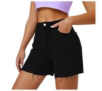 Pantalones cortos para mujer de verano ancho de corte recto micro elástico hasta mediados del muslo pantalones cortos de mezclilla para mujer casual de moda Bermudas de verano, Le Noir, M