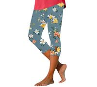 Pantalones cortos para mujer, pantalones 3/4 con estampado floral, leggings moldeadores de figura, pantalones de verano, informales, cómodos, informales, pantalones de ocio, cintura elástica, cintura