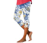 Pantalones cortos para mujer, pantalones 3/4 con estampado floral, leggings moldeadores de figura, pantalones de verano, informales, cómodos, informales, pantalones de ocio, cintura elástica, cintura