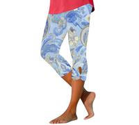 Pantalones cortos para mujer, pantalones 3/4 con estampado floral, leggings moldeadores de figura, pantalones de verano, informales, cómodos, informales, pantalones de ocio, cintura elástica, cintura