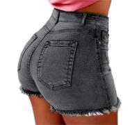 Pantalones cortos para mujer - Pantalones vaqueros de cintura alta para mujer, elásticos, cómodos, vaqueros de verano, elásticos, pantalones calientes, pantalones de tela de corte regular, pantalones