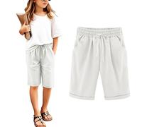 Pantalones Cortos para Niña Short Verano Monocolor Shorts Cintura Elástica Transpirables Pantalon Corto Entrenamiento Activos Shorts Niños Casual Pantalones Cortos con Bolsillos (White, 11-12 Years)