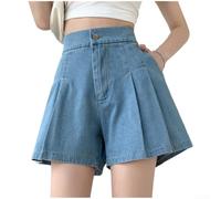Pantalones cortos plisados de cintura alta para mujer, anchos y cómodos | Material de poliéster, elasticidad media, antiarrugas, fácil de limpiar, duradero y estable