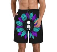 Pantalones Cortos Prevención del Suicidio Punto Y Coma Girasol Short Deportivo Ajustable Bañador Hombre Cómodo Swim Trunks para Playa Piscina Natación M