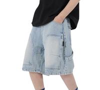 Pantalones cortos Primavera Medianos y Grandes Multi Pocket Five Point Jeans Pantalones cortos de mezclilla casuales delgados Pantalones cortos para niños, azul claro, 6-7 años