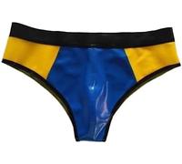 Pantalones Cortos Sexis De Látex Para Hombre, Ropa Interior Triangular De Goma De Látex, Bragas,Amarillo-azul Oscuro,XS