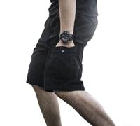 Pantalones cortos tipo cargo para hombre, longitud hasta la rodilla, ajuste recto, con bolsillos grandes, color sólido, casual, para exteriores, verano, senderismo, viajes (L, negro)