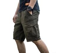 Pantalones cortos tipo cargo para hombre, longitud hasta la rodilla, ajuste recto, con bolsillos grandes, color sólido, casual, para exteriores, verano, para senderismo, viajes (talla L)