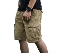 Pantalones cortos tipo cargo para hombre, longitud hasta la rodilla, ajuste recto, con bolsillos grandes, color sólido, casuales, para exteriores, verano, para senderismo, viajes (XL caqui)