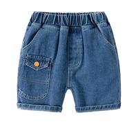 Pantalones cortos vaqueros casuales de verano para niños, cintura elástica, cómodos conjuntos para niños, ropa de juego elástica de moda para niños pequeños y jóvenes de 2 a 10 (Dark Blue, 8-10 Years)