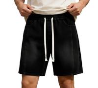 Pantalones Cortos Vaqueros de Verano para Hombre Corte Recto y Holgado Estilo Retro con Cordón Largo hasta la Rodilla Bermudas Denim Transpirables