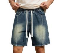 Pantalones Cortos Vaqueros de Verano para Hombre Corte Recto y Holgado Estilo Retro con Cordón Largo hasta la Rodilla Bermudas Denim Transpirables