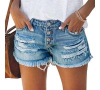 Pantalones Cortos Vaqueros Desgastados y Rotos para Mujer, Informales, de Verano, de Tiro bajo, elásticos, con Dobladillo sin rematar