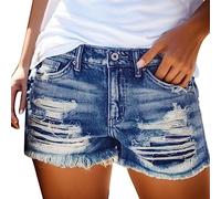 Pantalones Cortos Vaqueros para Mujer Casual Rotos Tiro Alto Efecto Desgastado Dobladillo Enrollado Verano Algodon Shorts Pantalón de Cintura Alta Deportivo Trekking Jeans Shorts Cómodo