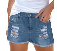Pantalones Cortos Vaqueros para Mujer Casual Rotos Tiro Alto Efecto Desgastado Dobladillo Enrollado Verano Algodon Shorts Pantalón de Cintura Alta Deportivo Trekking Jeans Shorts Cómodo