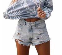 Pantalones Cortos Vaqueros para Mujer, de Cintura Alta, deshilachados, con Dobladillo sin rematar, Rotos y Desgastados, Pantalones Casuales de Verano Corte Ajustado.