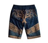 Pantalones Cortos Viking para Hombre Ropa Viking de Estilo Vintage Pantalones Cortos Informales de Verano para la Playa, con Cintura elástica y cordón, y Lobo Impresos en 3D