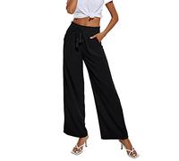 Pantalones Culottes de Cintura Alta para Mujer, Cintura Elástica, Ligeros, Pierna Ancha, Plisados, con Bolsillo con Cordón(m-Negro)