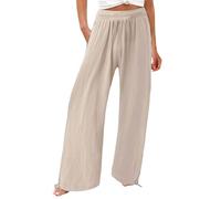 Pantalones de algodón de pierna ancha para mujer, pantalones elásticos de cintura alta para mujer, pantalones de pierna recta, pantalones de trabajo ligeros, pantalones de descanso, plisados, holgados