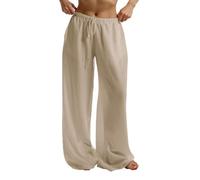 Pantalones de algodón elásticos para mujer, pantalones sueltos de algodón para mujer, pantalones palazzo de color puro, pantalones largos casuales de pierna ancha, cómodos, transpirables, bohemios