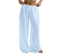 Pantalones de algodón elásticos para mujer, pantalones sueltos de algodón para mujer, pantalones palazzo de color puro, pantalones largos casuales de pierna ancha, cómodos, transpirables, bohemios