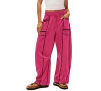 Pantalones de Barril para Mujer Pantalones Holgados de Pierna Ancha Pantalón Palazzo Informal Pantalón de salón con cordón en la Cintura con Bolsillos (Rosa,S)