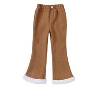 Pantalones de Campana para niñas pequeñas, Pantalones Largos cálidos de Pana con Volantes en la Parte Inferior Acampanada de Invierno para niños Pantalones Niña 7 Años (Khaki, 3-4 Years)