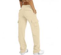Pantalones de carga largos casuales para mujer Y2K holgados pantalones multibolsillos cremallera camuflaje pantalones mujer playa transpirable cintura elástica ropa verano Streetwear senderismo, beige