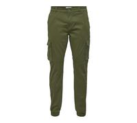 Pantalones de Carga para Hombre ONLY&SONS Corte Ajustado Puños Elásticos Bolsillos Cargo, Color:oliváceo, Talla de pantalón:29W / 32L, Largo de la Pierna:L32