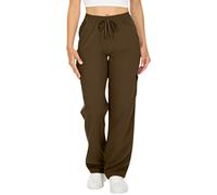 Pantalones de carga para mujer multibolsillos Y2K de gran tamaño Pant multibolsillos con cremallera casual pantalones mujer playa cómoda cintura elástica ropa verano Streetwear baratos, café, XXXXL