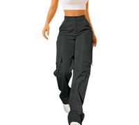 Pantalones de carga para mujer Y2K de gran tamaño Pant Multi Bolsillos con cremallera Casual Pantalones Mujer Correr Ocio Cintura Elástica Ropa Verano Streetwear Ciclismo, Dark Gray, S