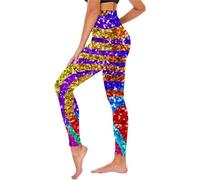 Pantalones de carnaval con lentejuelas informales, divertidos leggings para mujer, estampado de carnaval, cintura alta, leggings deportivos casuales, dorado, XXL