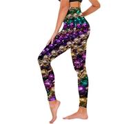 Pantalones de carnaval con lentejuelas informales, divertidos leggings para mujer, estampado de carnaval, cintura alta, leggings deportivos casuales, morado, L