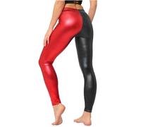 Pantalones de carnaval para culturista, leggings metálicos brillantes para mujer, sexy, de piel sintética, elásticos, mallas moldeadoras, Negro , L
