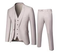 Pantalones de chaleco de tres piezas para hombre traje de boda de color sólido con botón único traje delgado ajuste negocios partido conjunto, Color albaricoque, L