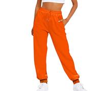 Pantalones de chándal de forro polar sueltos casuales con cordón de color sólido para mujer, naranja, L