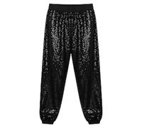 Pantalones de chándal de lentejuelas brillantes con cintura elástica - ocio danza hip-hop skateboard fiesta ropa diaria elegante libertad de movimiento material duradero ajuste cómodo, Negro , 5-6