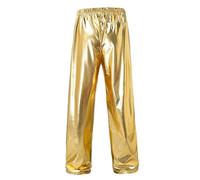 Pantalones de chándal grandes y grandes para hombre formal Slanted recto tubo sólido color cómodo y transpirable al aire libre diario al aire libre moda pantalones moneda abuela, dorado, L